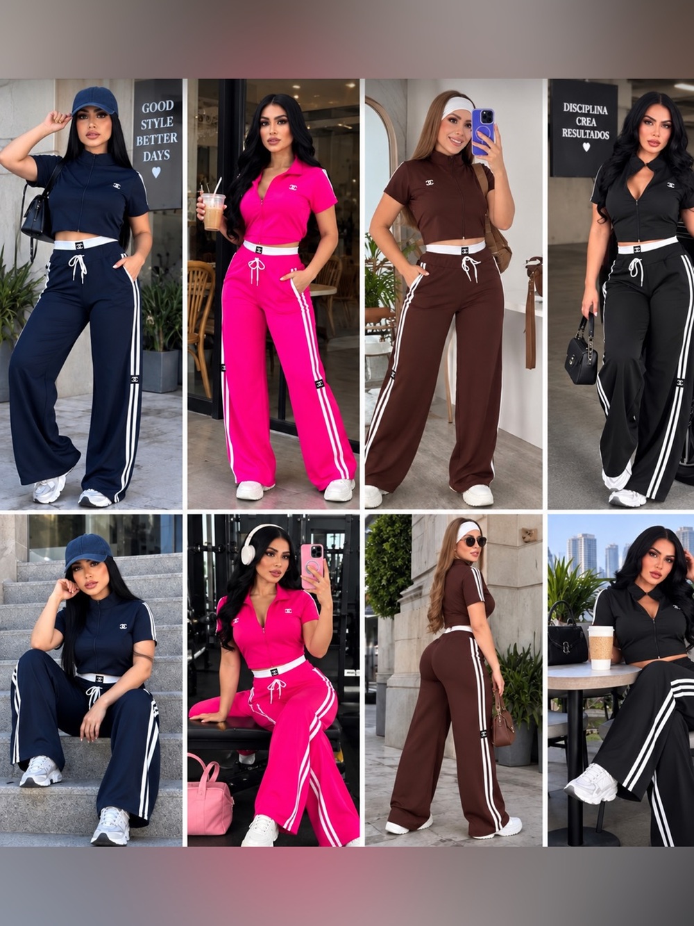Two-Piece Crop Top & Wide-Leg Track Pants Set sizes S or M I have all the colors